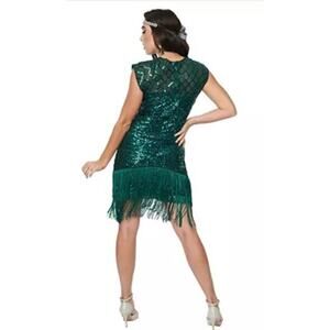 Unique Vintage 1920s Flapper Gatsby Dress Costume Green Sequins Sz 1X #18